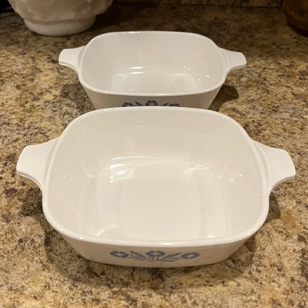 Vintage Corning Ware Petite Pans Baking Dishes Blue Floral Set of 2 Made in USA